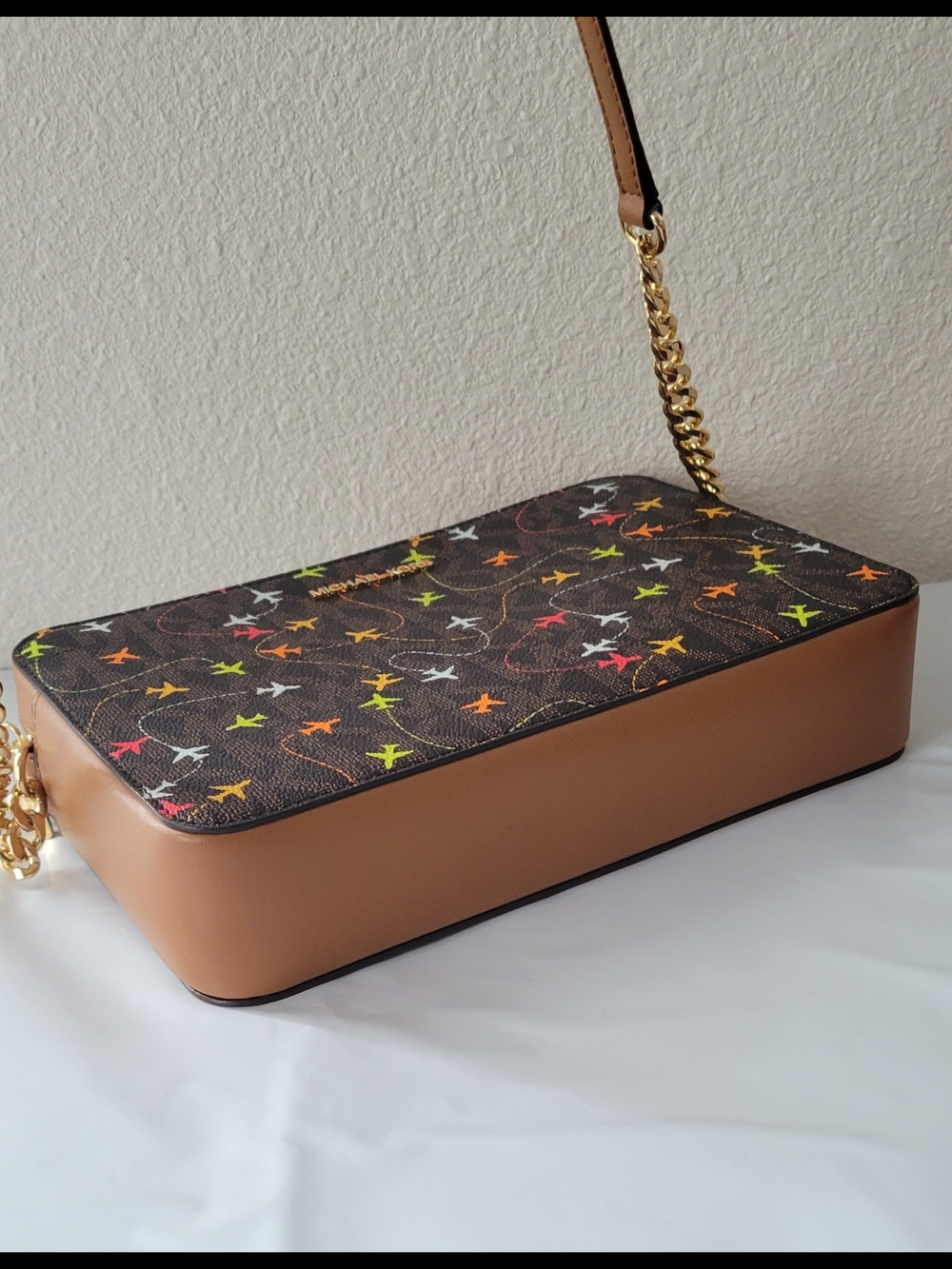 Michael Kors Brown Signature Crossbody with Multicolor Airplane Print - Picture 3 of 4